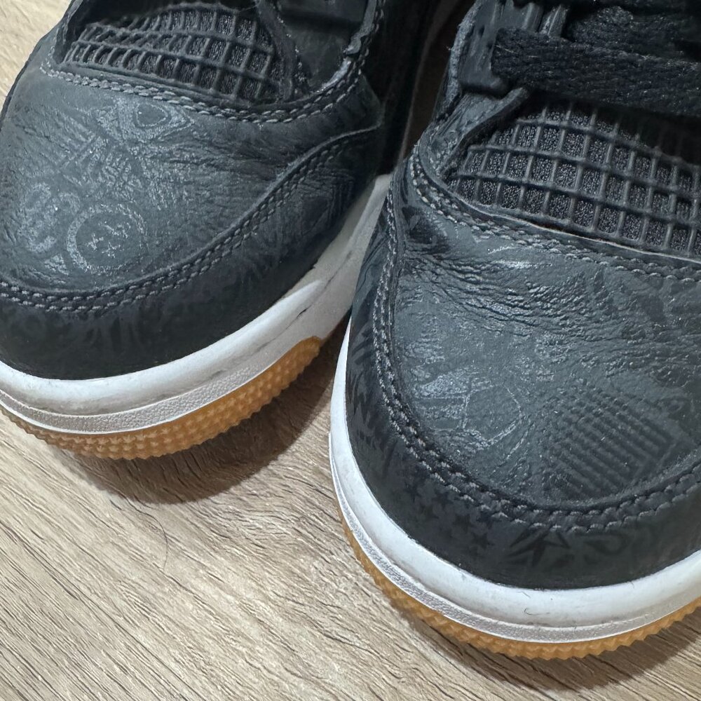 Jordan 4 Retro Laser Black Gum Sneakers | Youth 5Y (Women’s 6.5 / Men’s 5) - Picture 3 of 10